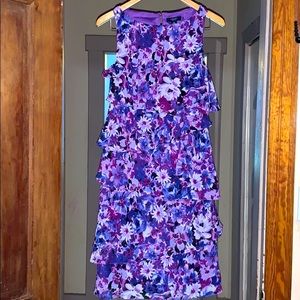 Chaps Womens Sz 10 Ruffled Asymmetric Flower Dress
